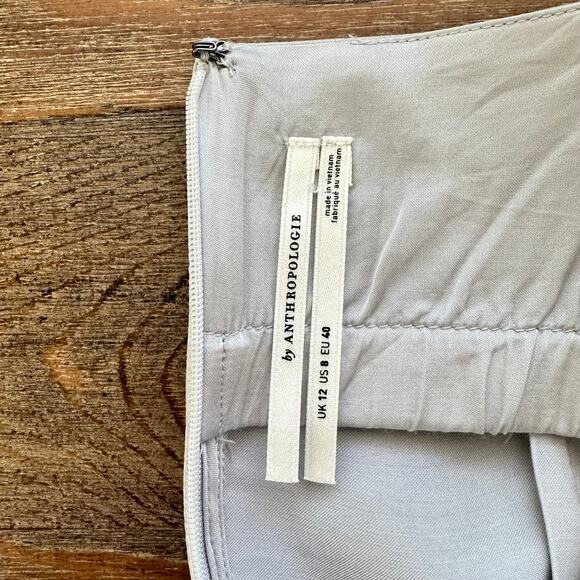 Anthropologie Asymmetrical Hem Lace Trim Silky Cami Midi Dress Silver Argent - Picture 11 of 14